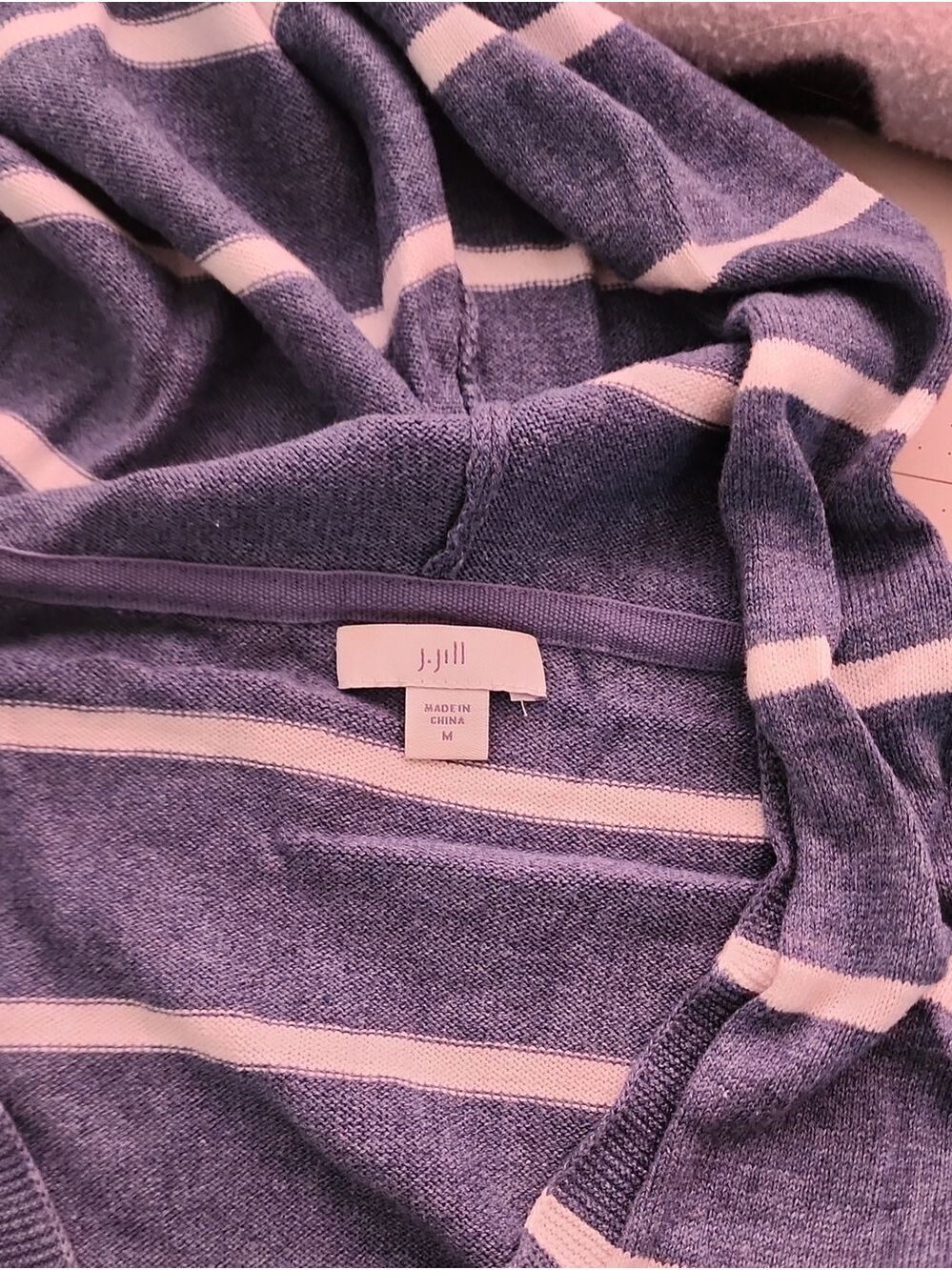 J. Jill Blue and White Striped Hooded Knit Top size M - Picture 6 of 8